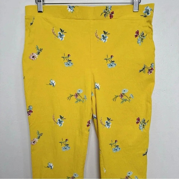 Jules & Leopold Womens Xlarge  Floral Motif Yellow Pull On Skinny Capri - Picture 2 of 12